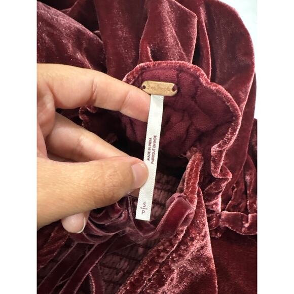 Free People Women Small Daphne Velvet Sleeve Mini Dress Roan Rouge Boho Western - Picture 9 of 12